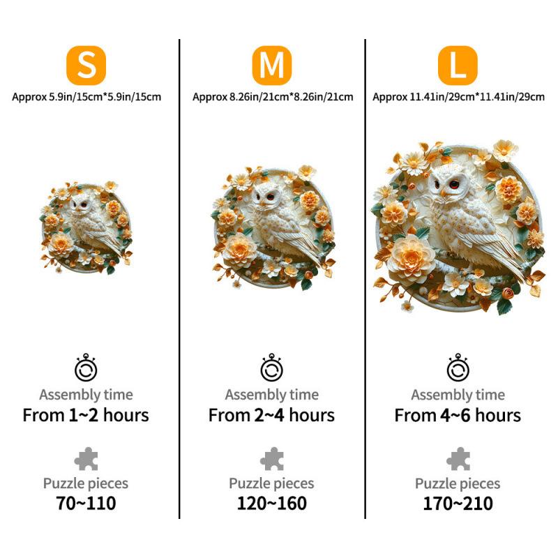 White Owl Wooden Puzzle Irregular Animal Shape Block Flat Wooden Puzzle