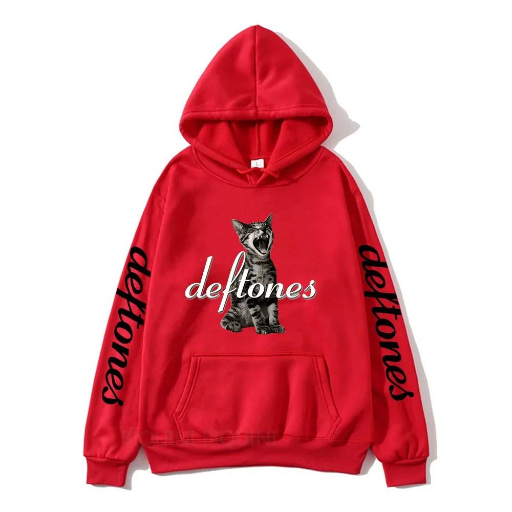 Hot Sale Deftones Cat Black Graphic Print Hoodie Men Women Rap Metal Band Brand Sweatshirt Tops Man Winter Fleece Hoodies Casual S