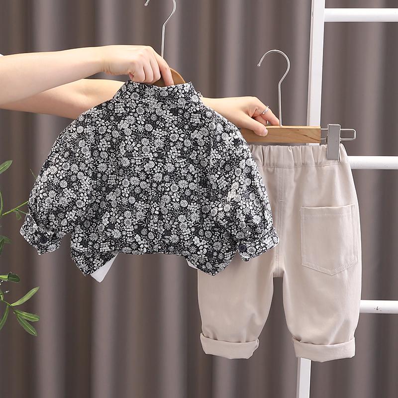 0-5 boys' long sleeved 3-piece set, Autumn casual printed jacket, round neck white T-shirt, Casual pants, Children's casual set