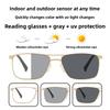 Retro Double-Bridge Photochromic Reading Glasses Metal-Frame Blue Light Blocking Reading Glasses Men's Business Eyewear