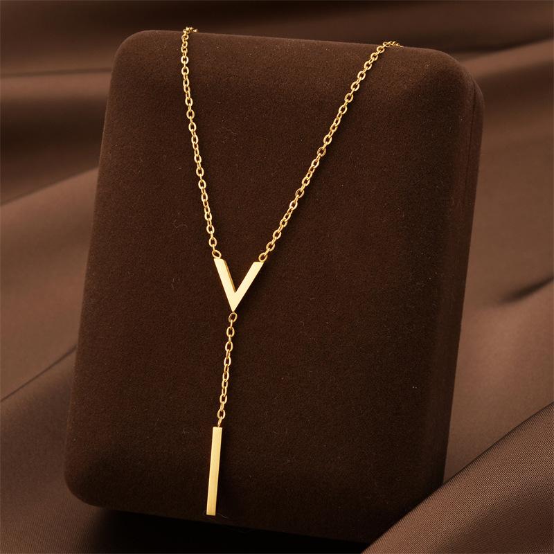 Simple V-shaped Long Sexy Clavicle Necklace Gold Color Long Neck Chain Women Vertical Bar Pendant Necklace Party Jewelry Gifts