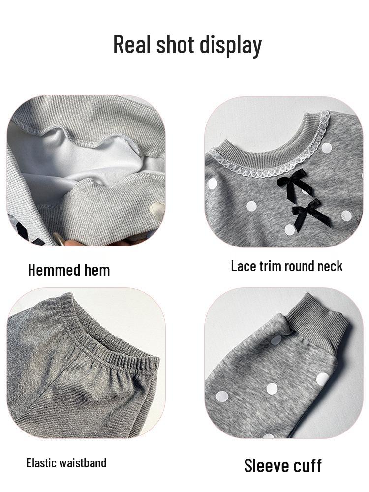 Korean Girls' Autumn Lace Bowknot Hoodie and Flare Pants Set, 2025 New Style