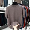 Men's 100% Wool Round Neck Sweater - Solid Color, Long Sleeve, High-End Casual Base Layer for Autumn/Winter