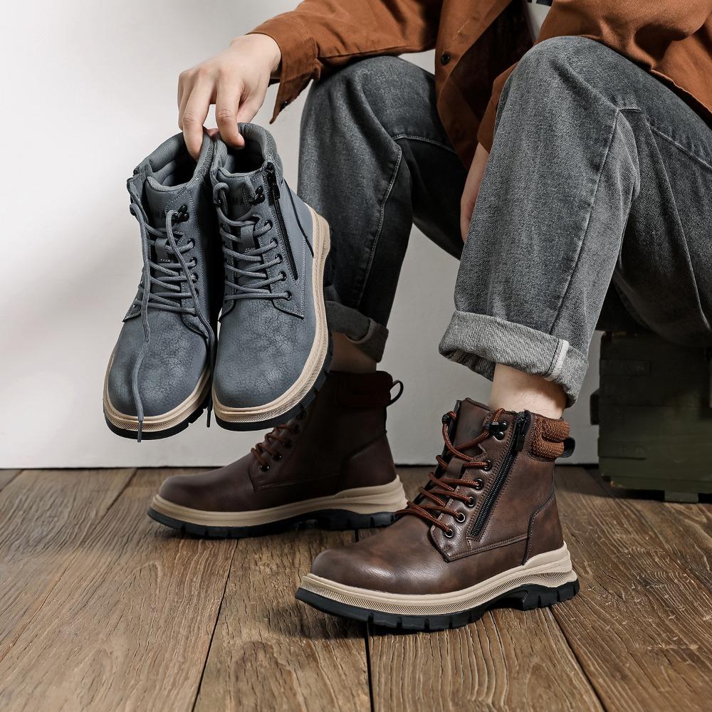 Fashion New High Top Men's Shoes Platform Autumn Winter Men Work Ankle Boots Waterproof Shoes Safety Botas Side Zipper Zapatillas Hombre