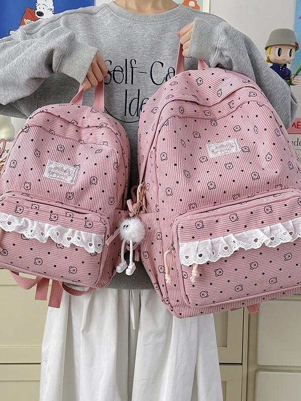 College Style Youth Travel Backpack For Girls With Nylon Material And Cartoon Pattern