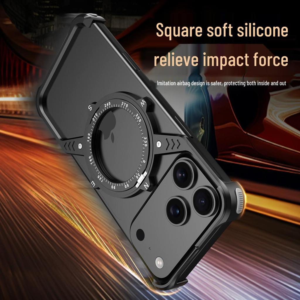Cross-Border Apple 17 Pro Max S-Shaped Metal Phone Case with Rotating Stand