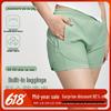 Plus Size Women's Sports Shorts - Faux Two-Piece, Anti-Exposure, Elastic Waist Yoga Shorts