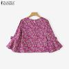 ZANZEA Women Square Neck Casual Loose Floral Print 3/4 Sleeve Blouse