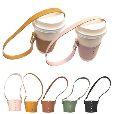 Kožený ruční návlek na šálek Venkovní přenosný držák na šálek Nosič nápojů Držák na kávu s rukojetí Snadné přenášení