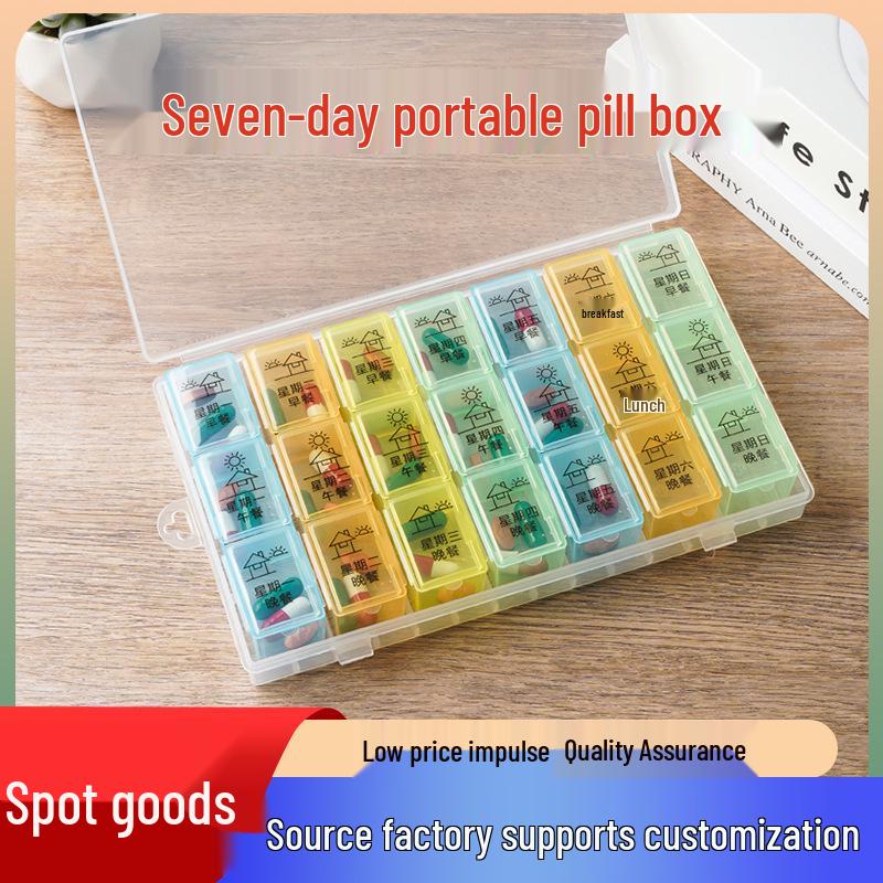Starší 7denní 28přihrádkový přenosný organizér na pilulky s rozdělovačem
