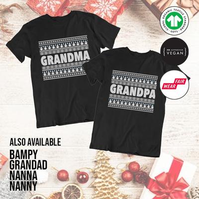 Grandparents Matching Pattern Christmas T-Shirts Adults Nanny Bampy Gift