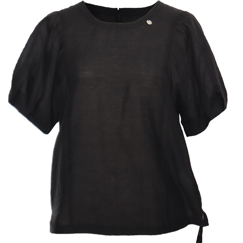 Yalida Cool Breathable Bubble Sleeve Round Neck Short Sleeve Top