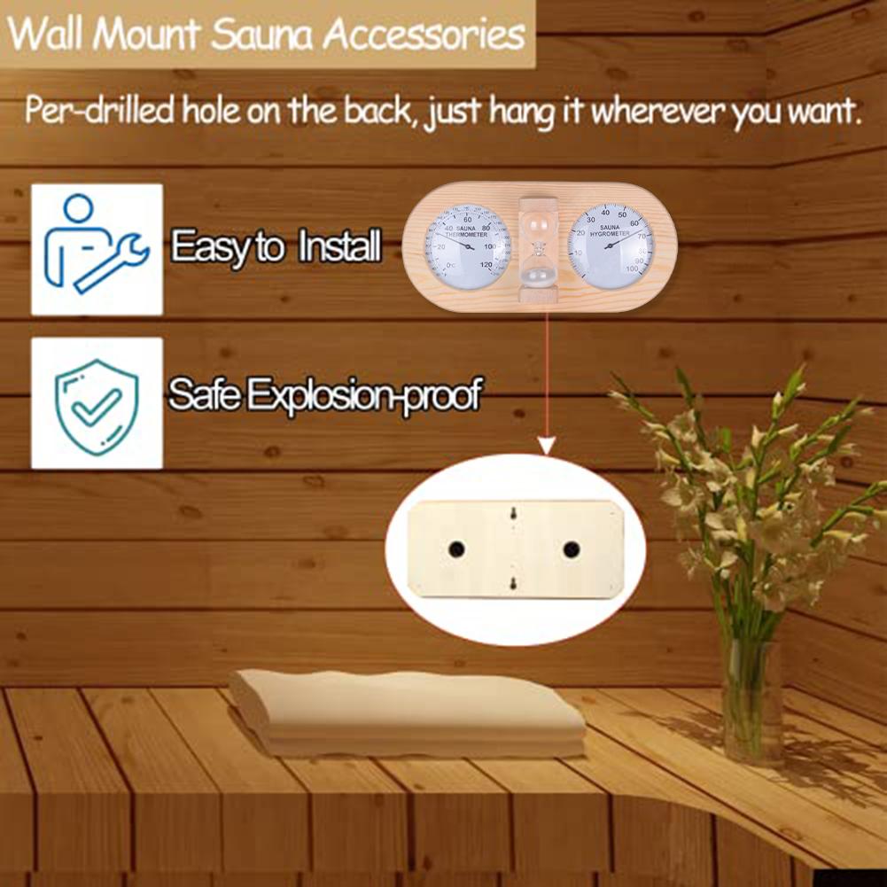 Sauna Environment Monitor 3-in-1 Sauna Set Indoor Climate Monitoring Convenient Wall Installation Crafted From Pine Wood
