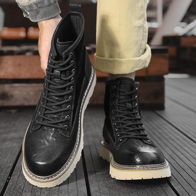 

2024 summer new men s British style fashion versatile retro casual Martin boots high-top thick-soled wear-resistant trendy shoes 38 чёрный
