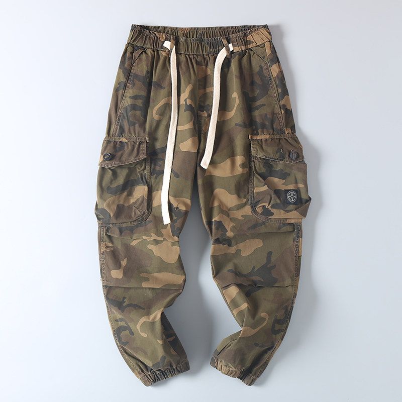 American Outdoor Loose Easiest for Match Three-Dimensional Large Pocket Camouflage Cargo Pants Spring & Fall Men Retro Distressed Casual Pants