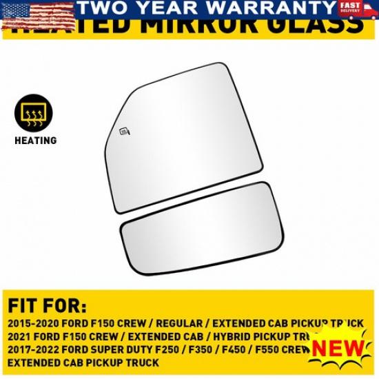 Pair Tow Mirror Glass Lower Upper Driver Heated Side Replace Fit 17-22 Ford F250