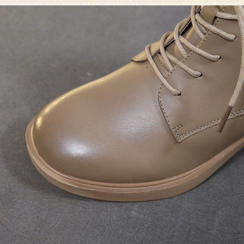 Stivali corti con tacco spesso, scarpe da donna in cotone, stivali Martin con lacci versatili con tacco medio, scarpe da donna alte retrò