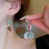 Ethnischer Stil Silberfarben Geometrische Hängeohrringe für Damen Vintage Metall Opal Unregelmäßige Ovale Ohrhaken Ohrringe Schmuck Geschenke