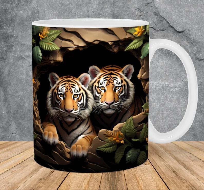 3D White Tiger Tiger Ceramic Coffee Mark Cup Tea Cup New Animal Animal New King Of The Forest