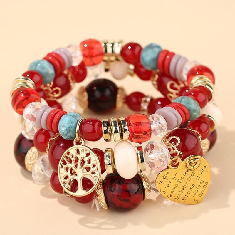 2023 New Bohemia Beaded Bracelets Set For Women Fashion Tassel Elastic Chain Bangles Ladies Trendy Party Jewelry Premium Gifts