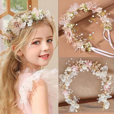 Feen-Blumen-Stirnband für Kinder, Mädchen, schöne Girlande, Kranz, Haarbänder, Hochzeit, Geburtstag, Blumen-Haarreif, Handgelenkband, Kopfbedeckung