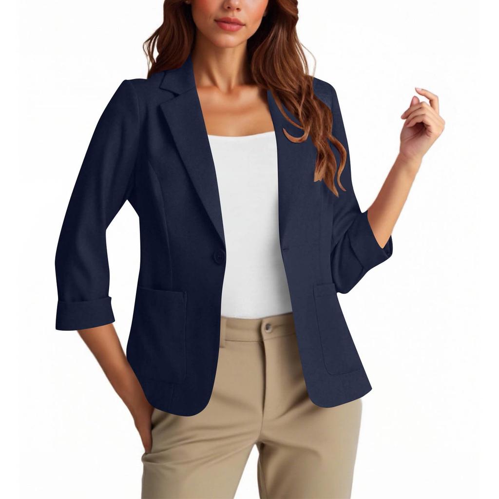 Womens Casual 3/4 Sleeve Blazers Open Front Solid Color Lapel Collar Work  Business Suit Jackets