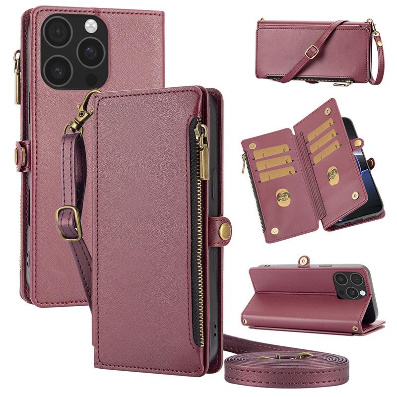 Simple leather protective case, flip zipper, mobile phone case, wallet, leather case, card storage, protective mobile phone case.