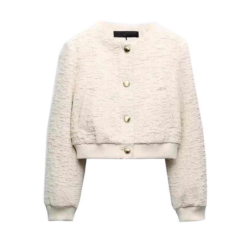 Spring New Arrival French Classic Style Casual Round Neck Texture Short Pilot Jacket Outwear 3046282