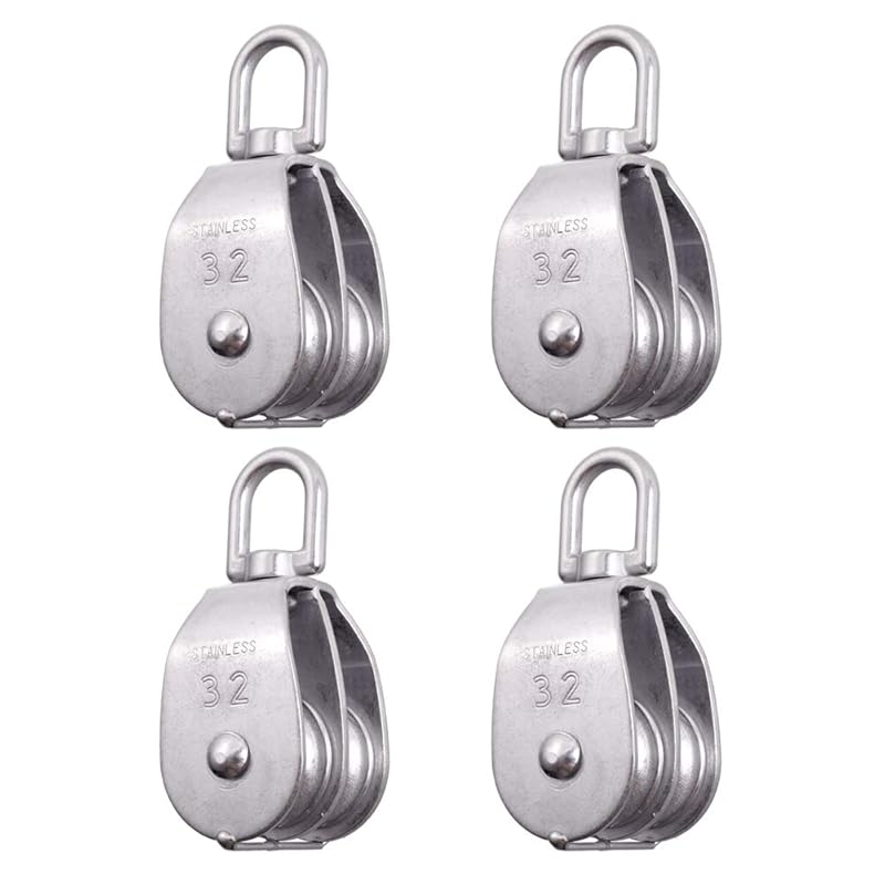 Rocaris 2 Pack M50 Lifting Double Pulley Block 304 Stainless Steel Crane Swivel Hook Double Pulley Roller Loading