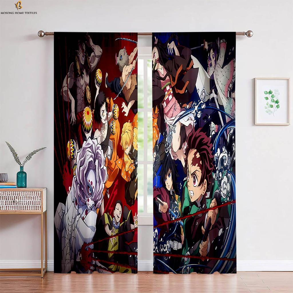 Hot-Blooded Anime Japanese Comic Print Curtains Children's Room Bedroom Living Room Study Dormitory Decorative Curtains 2 Pieces
