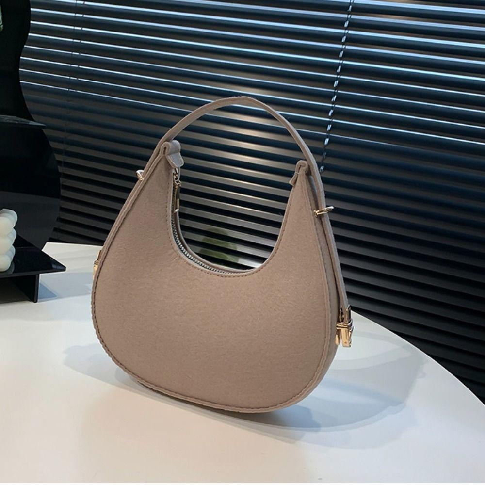 Shoulder Pouch Crescent Bag Solid Color Felt Handbag Simple Cloth Shoulder Bag  Girls