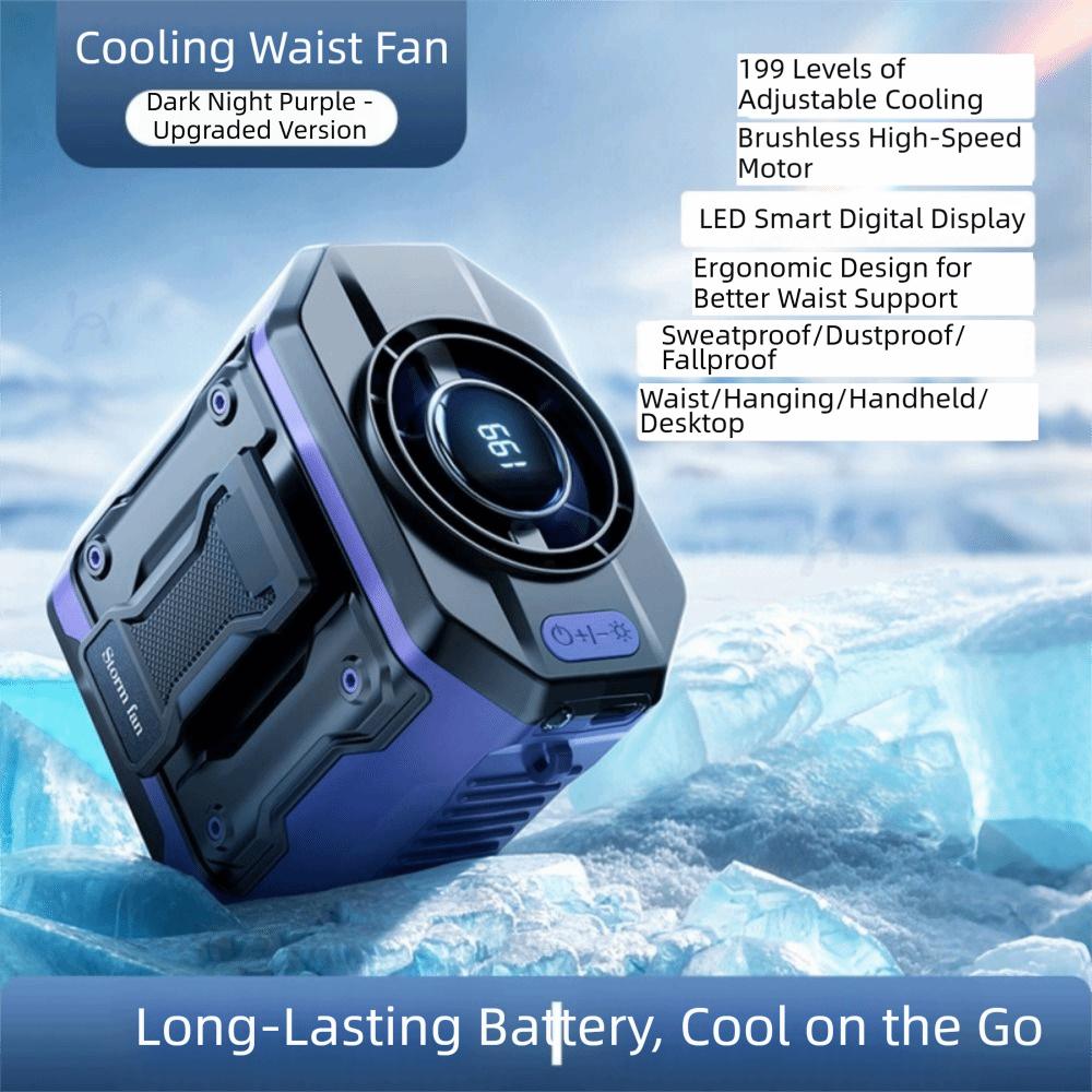 Hands-Free Wearable Waist Mounted Fan 199 Speed LED Display Mini Electric Fan Portable USB Rechargeable Waist Clip Fan Hiking