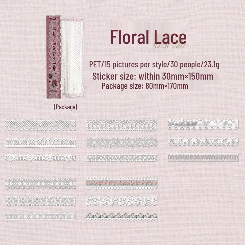 Yi Niao Retro Lace Sticker Pack: 6 Handmade Styles for Journals and Collages