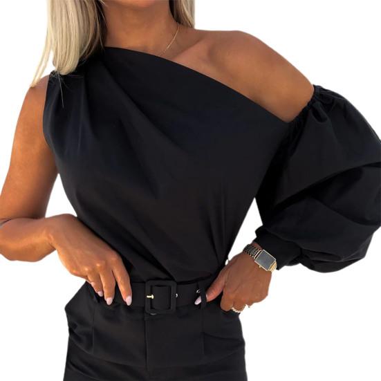 Dame Bluse Uregelmessig Pure Color Pullover Single Shoulder Casual Topp Dameklær
