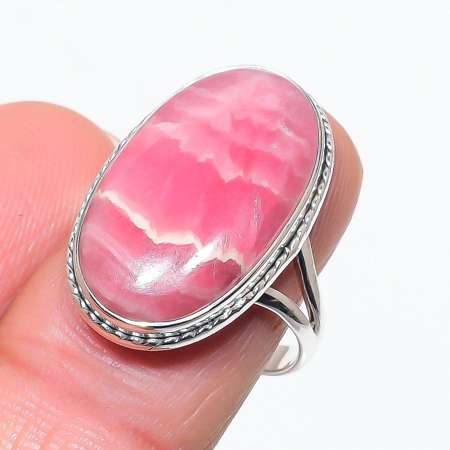 Natural Rhodochrosite Gemstone 925 Solid Sterling Silver Jewelry Ring S.8.5 G7l64