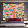 Colorful Tree with Leaves and Flowers Pattern Wall Hanging Tapestry Decorative Tapestry Home Decor for Bedroom and Living Room