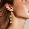 Pair Of Alloy Made Bohemian Style Dangling Earrings With Three Layer Hollow Out Bell Tassels For Versatile Outfits And Special Event
