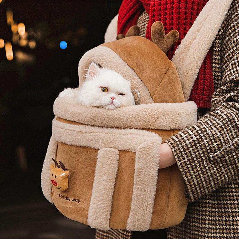 Fashion Autumn Winter Cat Backpack Pet Carrier Warm Plush Sherpa Travel Bubble Bag For Small Cats Christmas Present Pet Supplies