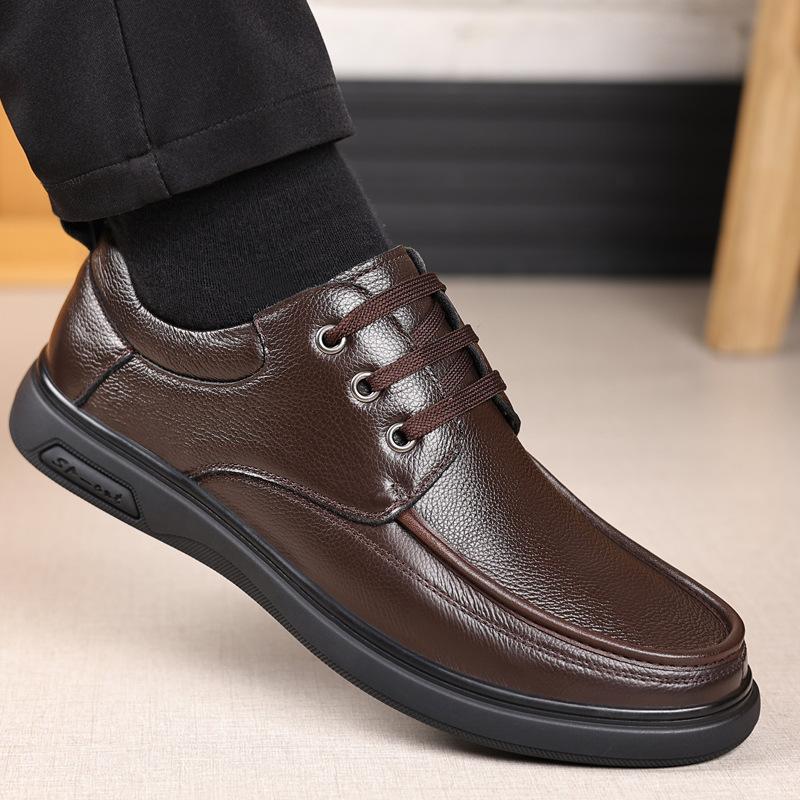 Spring Autumn Cow Leather Loafers for Man Fashion New Designer Lace-up Business Casual Shoes Male Anti-slip Driving Shoes Man