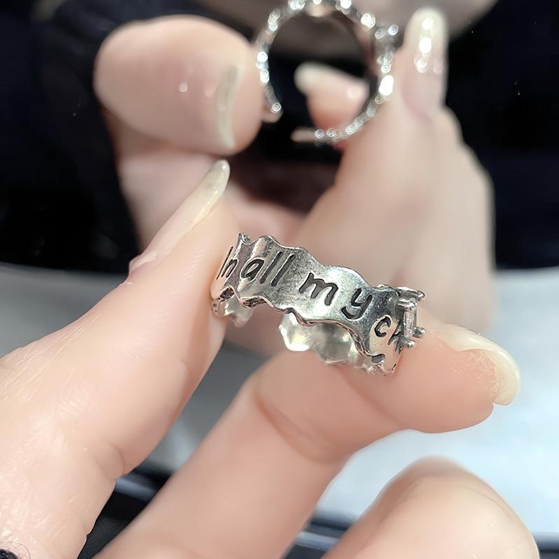 Enamel Dark Retro Retro Individual Cold Wind Opening Ring High Sense Love Stacking Ring