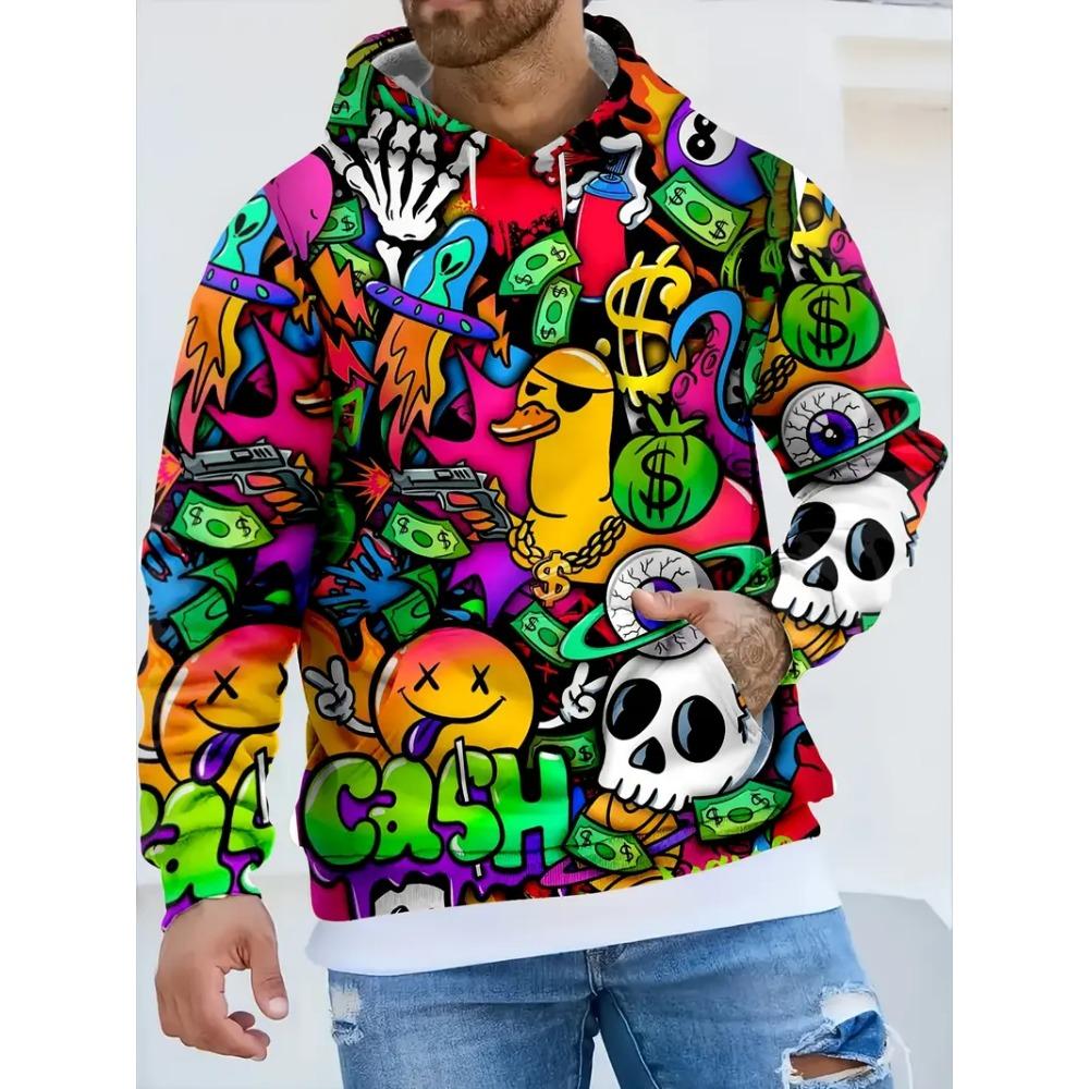 Graffiti Cartoon Pattern Man Hoodie Funny 3D Printed Sweatshirts Autumn New Casual Long Sleeves Pullover Unisex Tops Sweatshirt