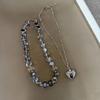 Waterdrop Crystal Beaded Necklace For Women Handmade Heart Pendant Double Layer Jewelry