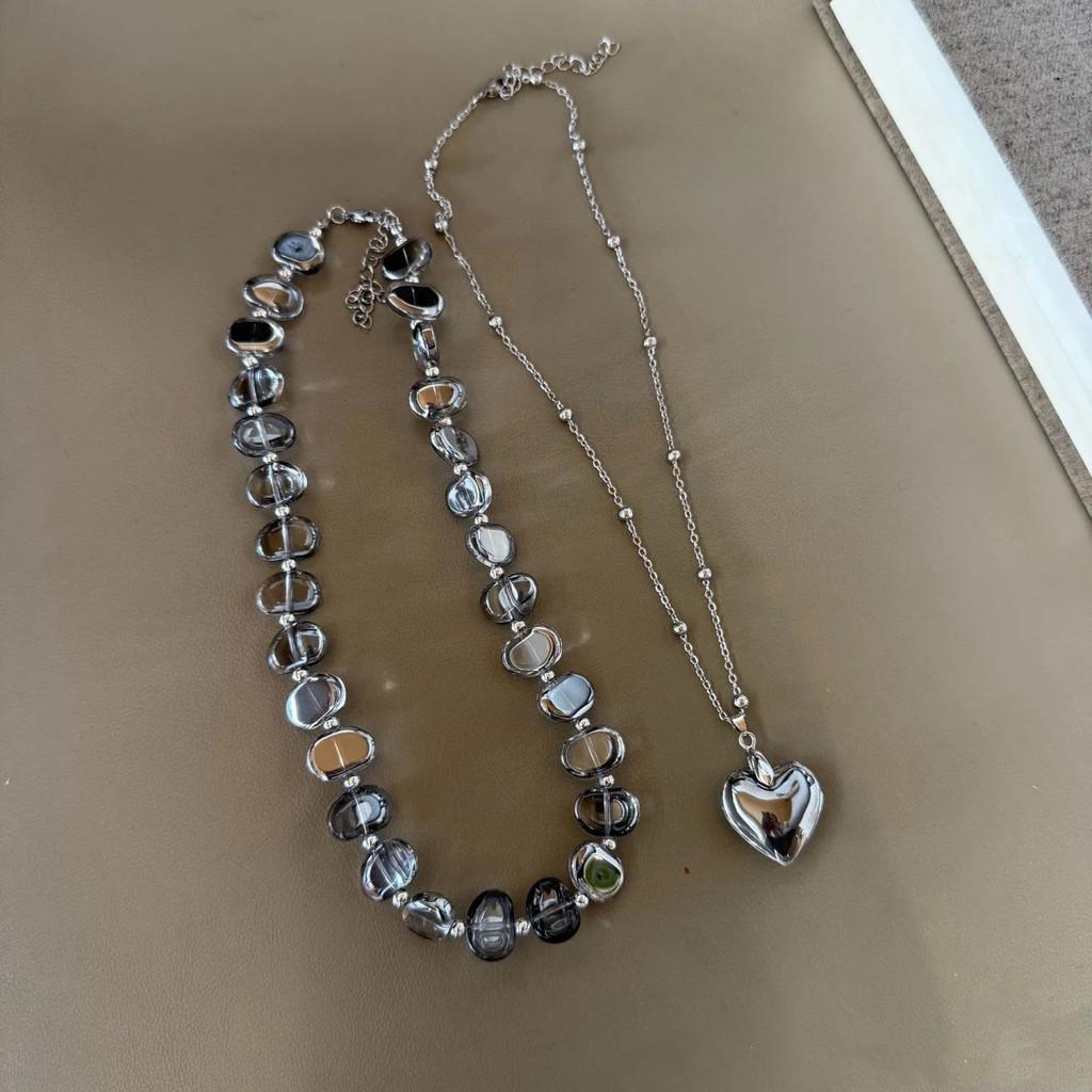 Waterdrop Crystal Beaded Necklace For Women Handmade Heart Pendant Double Layer Jewelry