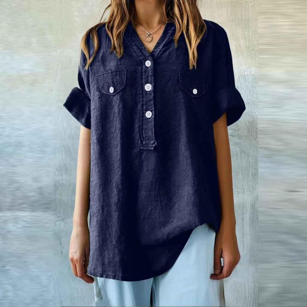 Women's Fashion Loose Casual Summer V-neck Short Sleeve T-shirt