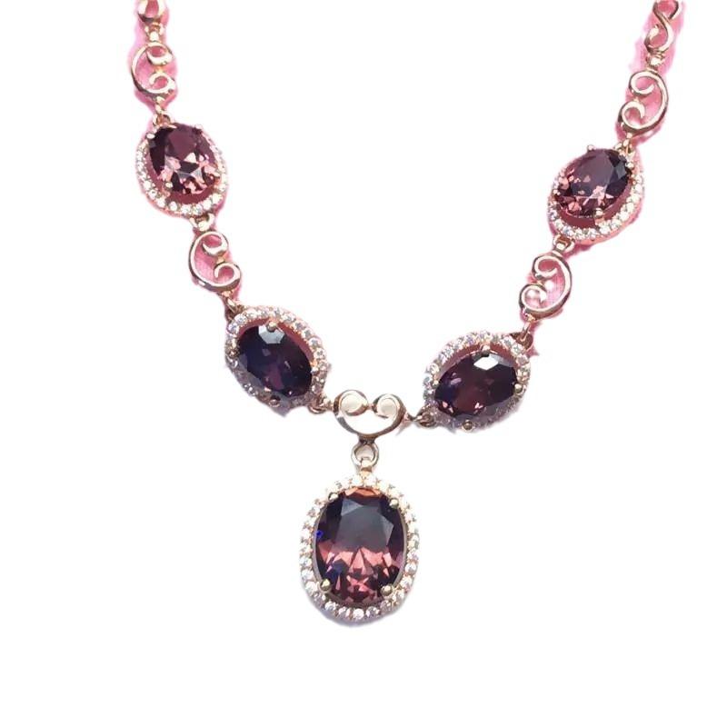 Purple Gold-Plated Rose Gold Inlaid With Smoke-Colored Zircon Pendant, Women'S Full Diamond Simple Luxury Temperament Colored Gold Necklace