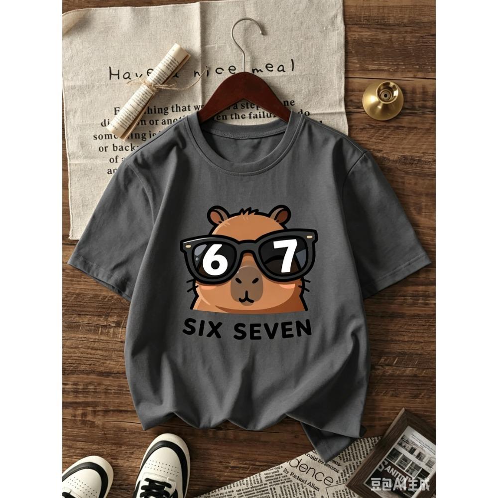 T-shirt Graphique Capybara Dessin Animé pour Enfants Impression Chiffre 6 7 Style Cool T-shirt d'Été Streetwear pour Filles Garçons
