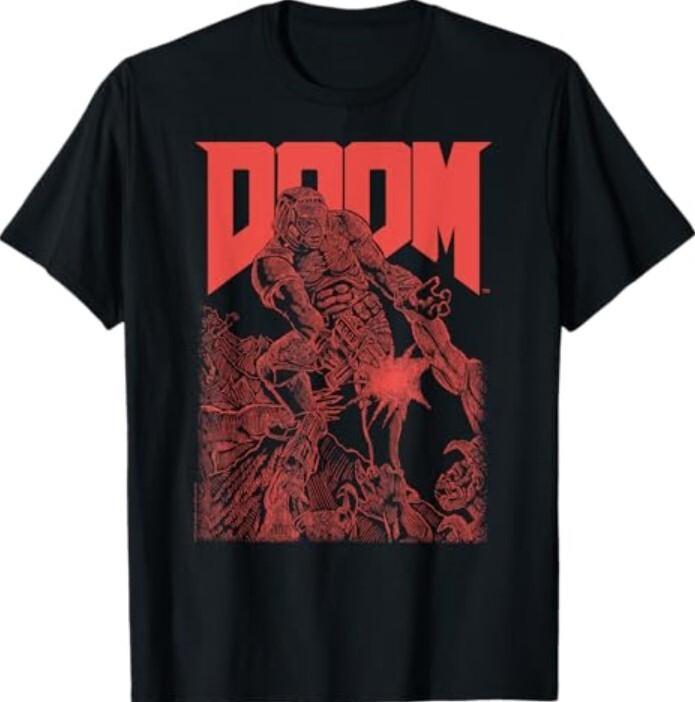 

DOOM Red Sketched Cover Art Retro Video Game T-T-Shirt XL