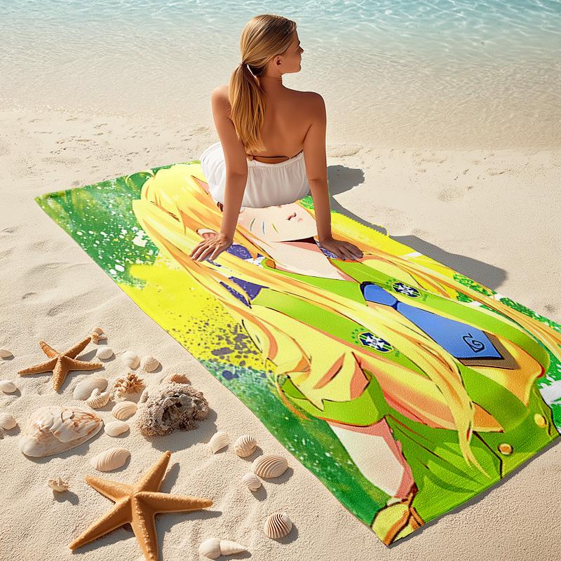 1pc Yellow Cat Schoolgirl Cartoon Quick Dry Microfiber Bath Towel for Swimming Surfing Camping Unisex Holiday. SJT7201187
