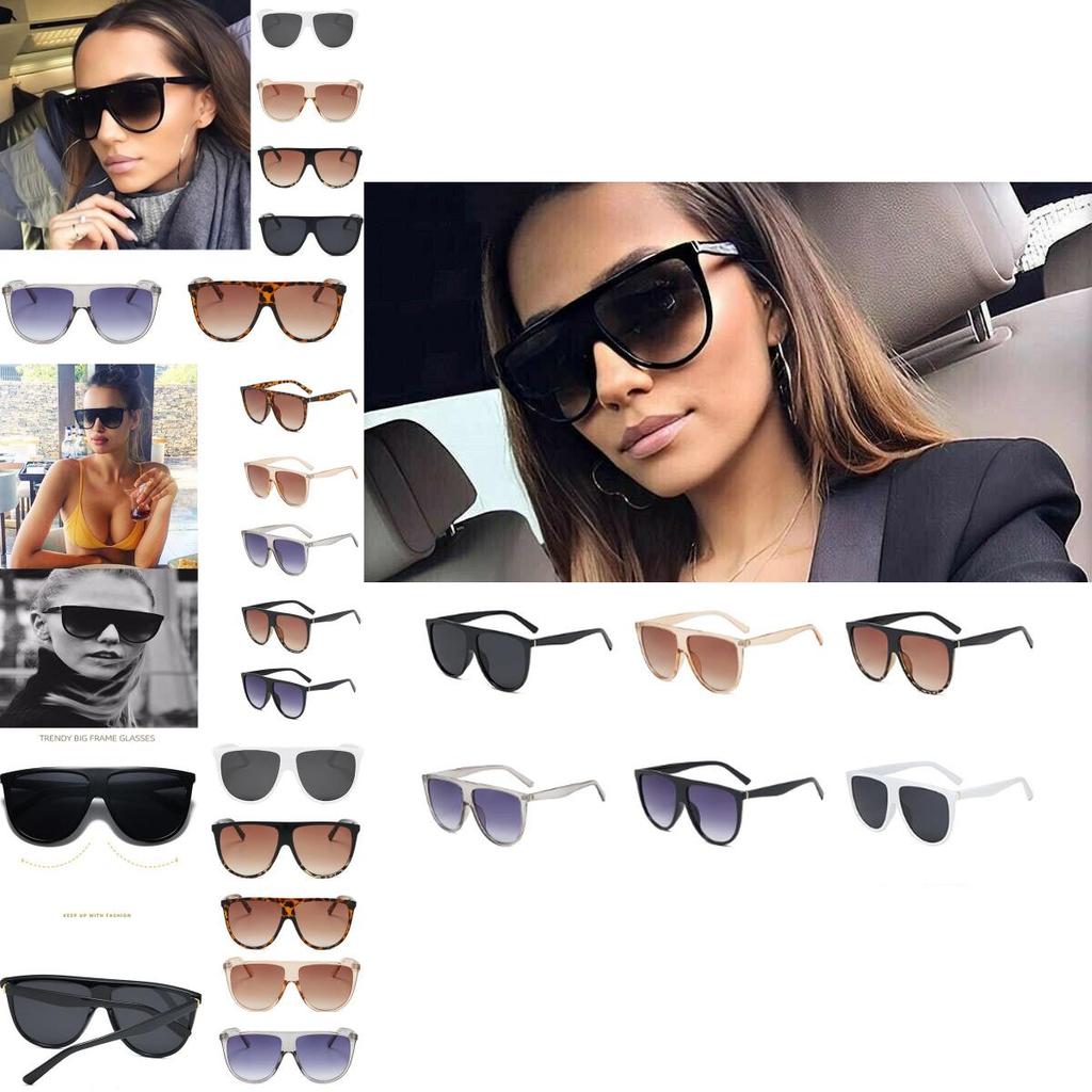 Vintage Oversized Women Sunglasses With Flat Top Large Shield And Uv400 Defense