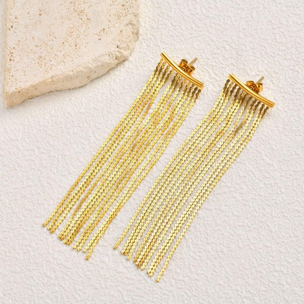 Gold Tassel Earrings Stainless Steel Waterfall Earrings Hypoallergenic Fringe Earrings  Prom Event